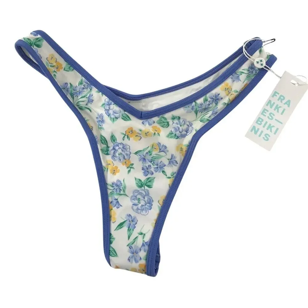 Frankies Bikinis Women's Coastal Floral Brittany Satin Bikini Bottom Size S